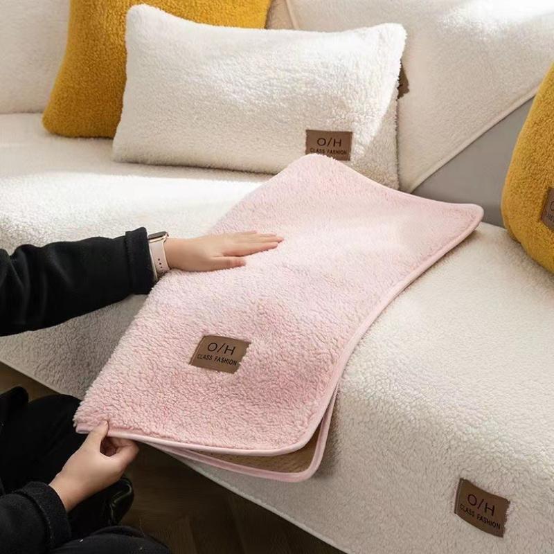 Winter Lamb Wool Sofa Cushion Minimally Thickened Plush Seat Cushion Anti Slip Sofa Cover Living Room Decoration Couch Protective Pad
