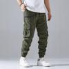 Men's Jogger Cargo Pants Multi Zipper Pockets Drawstring Elastic Waist Streetwear Tactical Ankle Cuffed Trousers