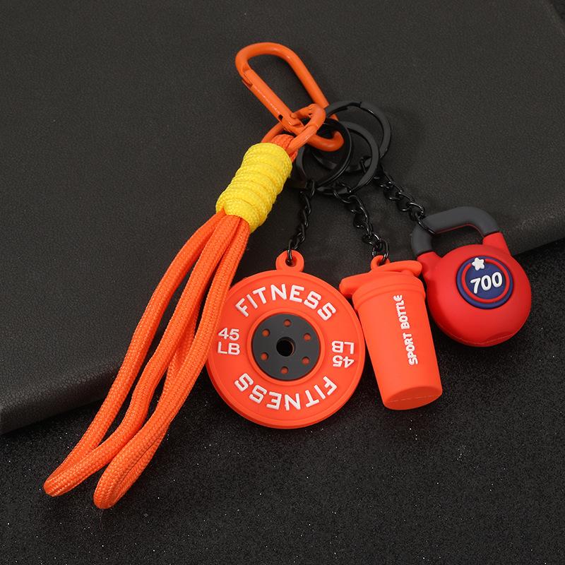 Gym Keychain Set Dumbbell Water Bottle Kettlebell Charm Keyring With Braided Rope For Workout Enthusiasts Bag Accessory