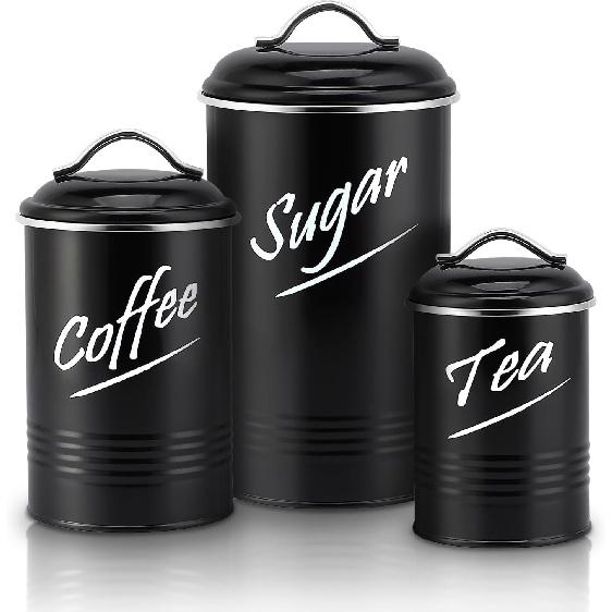 Hillbond Canisters Sets for The Kitchen Canisters for Countertop Sugar Coffee Tea Container Set With Airtight Lids Carbon Steel With Powder Coated