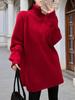 Women's Thick High-Neck Knit Sweater - Mid-Length, Loose Fit, Plus Size, Covers Buttocks.
