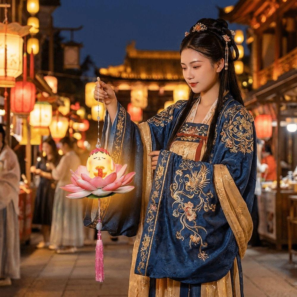 Chinese Style Mid-Autumn Festival Lotus Lantern Luminous Hand-Held Flower Lantern  Dance Prop
