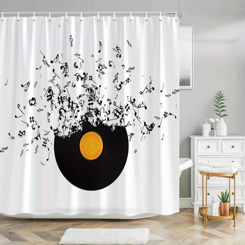 

Vinyl Record & Musical Notes Shower Curtain - Black With Orange Center, Dynamic Music Design, 70.8X70.8In, Includes Hooks W60H190(CM)-1 Pcs