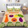 Duvet Cover Set With Playful Fruit Vegetable Illustrations Uplifting Words Light Green Background Soft Warm And Breathable