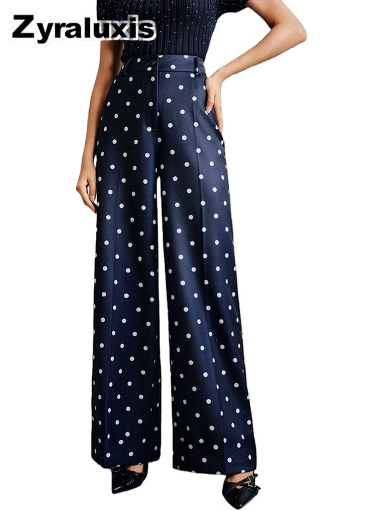 Wide Leg Pants for Women - Dot Casual High Waist Trousers
