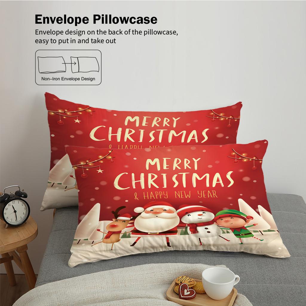 3pcs Cartoon Santa Claus Printed Chipless Bedding Set Bedroom Dormitory Soft Duvet Cover Multiple Sizes Machine Washable