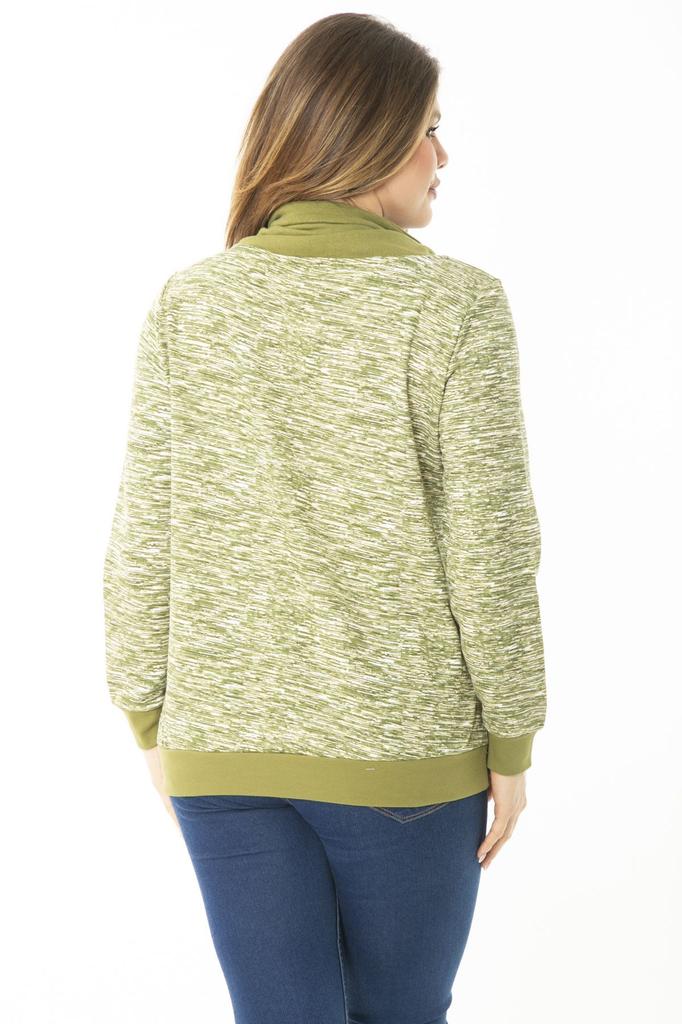 Women's Style Big Size Sweatshirt Large Size Eyelet Lace And Ornamental Button Detailed Kangaroo Pocket High Collar Sweatshirt