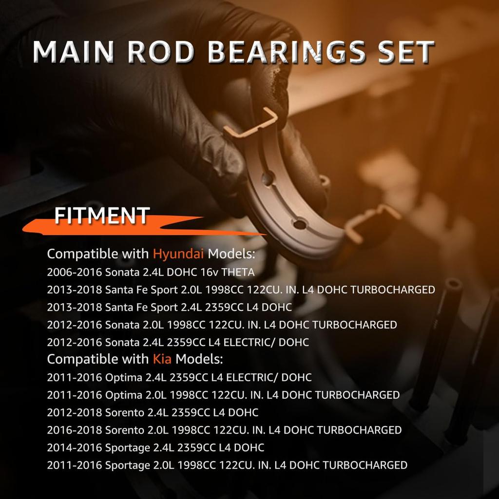 Main & Rod Bearings Set Replacement For Kia Optima Sorento Sportage For Hyundai Sonata Tucson Santa Fe 2006-2018 2.0 2.4L Engine Replace# 21020-2G020