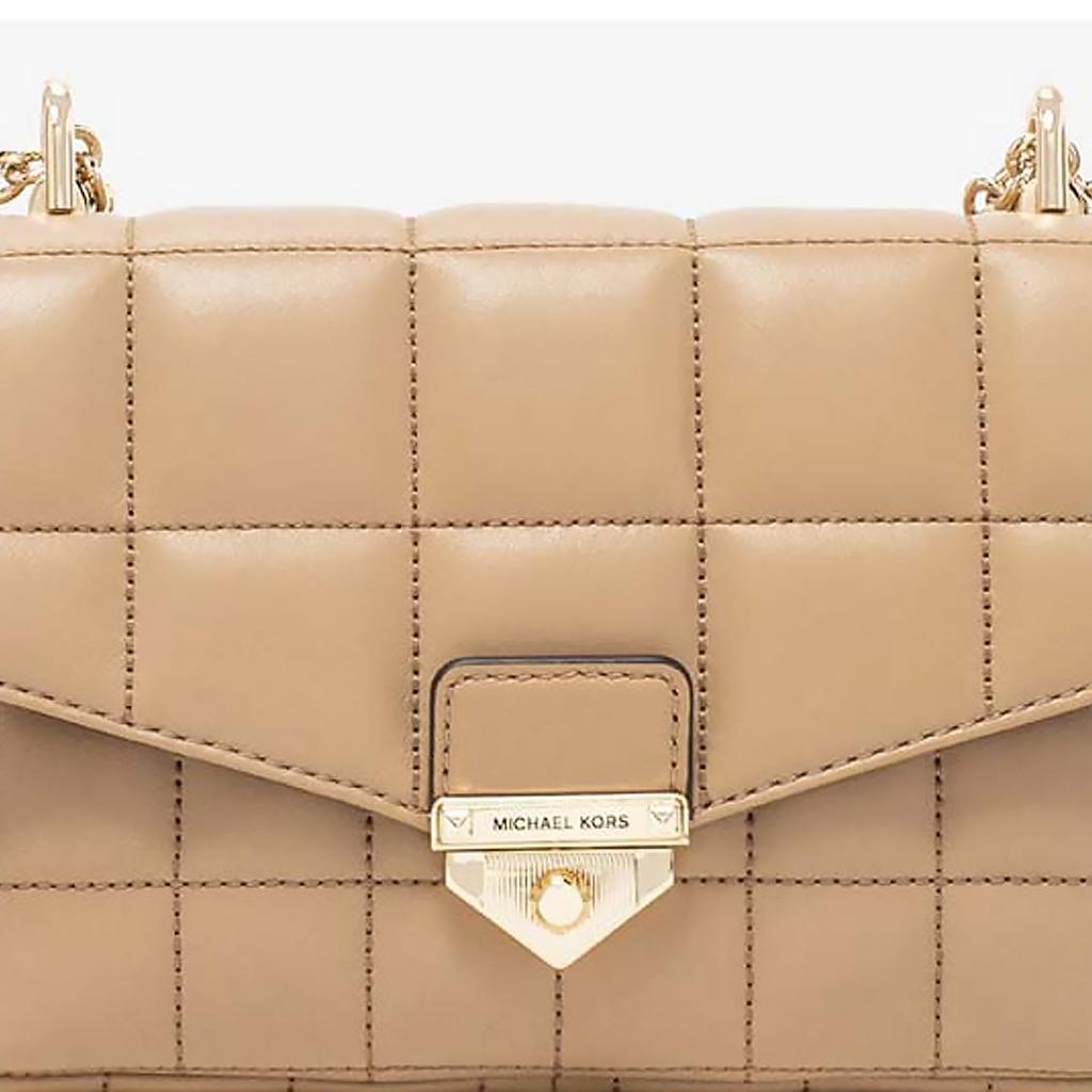 Michael Kors MK Soho Quilted Flap Commuter Solid Color Lambskin Crossbody Bag Women Bags Camel 30H0G1SL1T-222