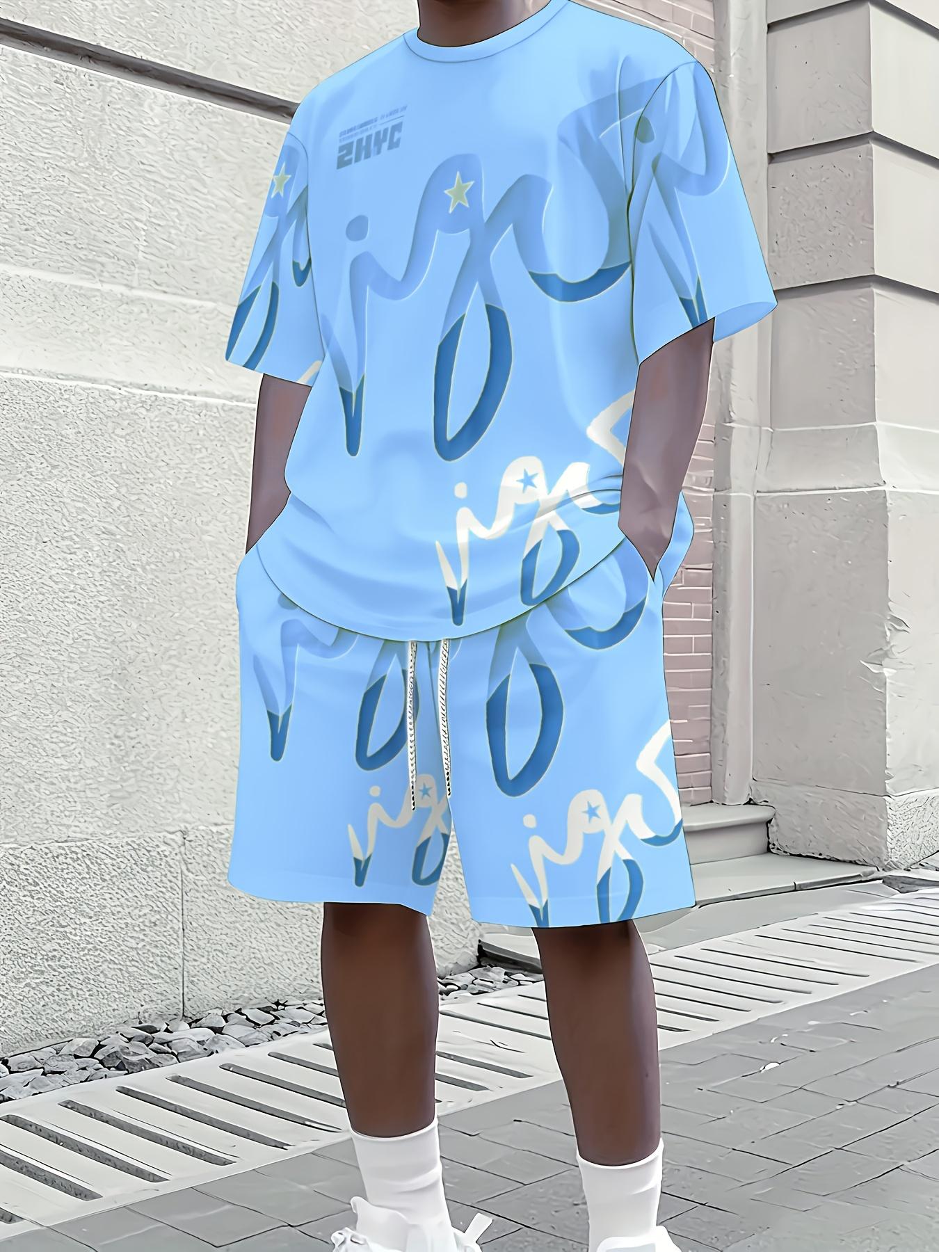 Men s casual short sleeve shorts set, 2 piece set for men S