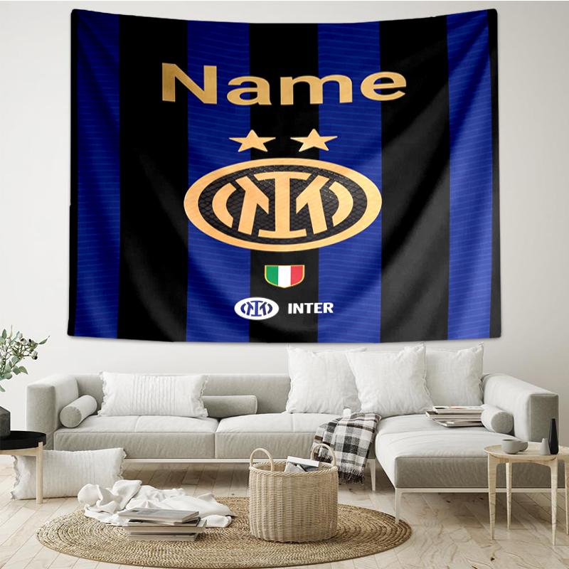 Custom Name Inter Milan Print Tapestry, Backdrop, Easy Setup, Ideal for Bedroom, Office & Living Room, with Aesthetic Wall Hanging Decor.
