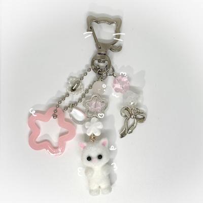 Handmade Cute Matching Fluffy Cat Beaded Keychains Aesthetic