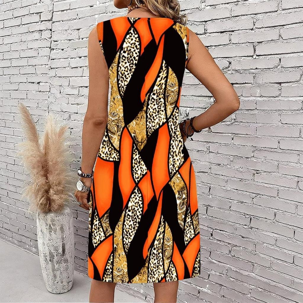 Plus Size V Neck Sleeveless Dress Verdant Mountain Valley Watercolor Print For Countryside Day Trip