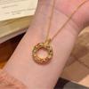 Dopamine Rainbow Diamond Necklace & Ring Set - Chinese Style Sand Gold Clavicle Chain Jewelry