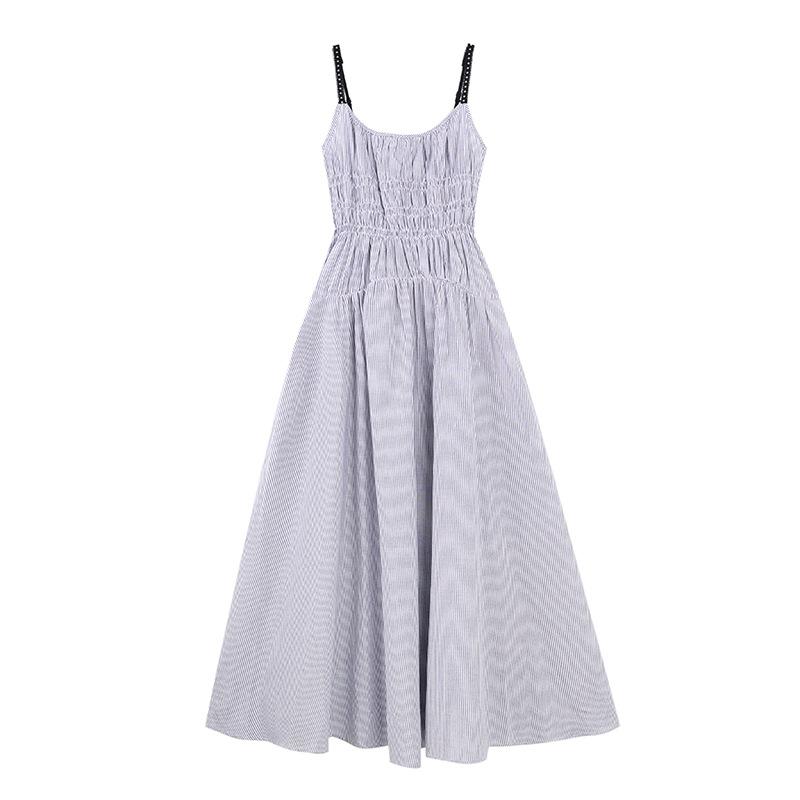 Blue suspender dress women s summer new French seaside vacation wind beach waist dress S синий