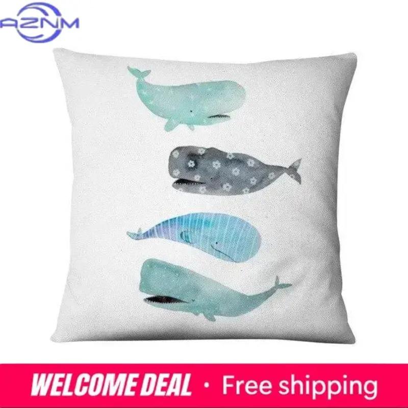 Cartoon Whale Printed Pillowcase Nordic Marine Cushion Decorative Home Decor Sofa Throw Decoration