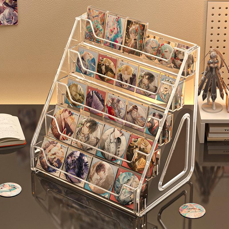 Acrylic Display Stand 5-Tier, Multi-Layer Rack for Badges Pins Keychains, Anime Collectible Storage Organizer