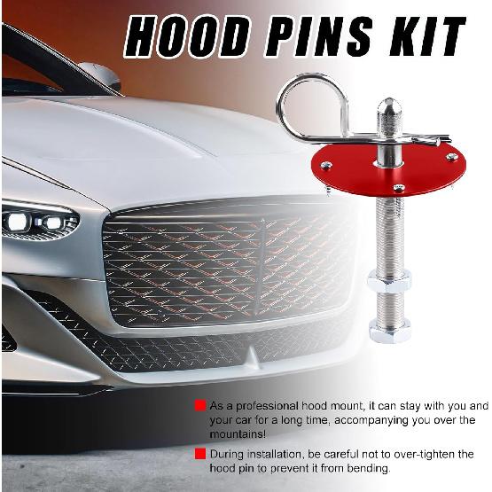 Hood P Kit for Car, Stainless Steel, Universal Engine Hood P, Red