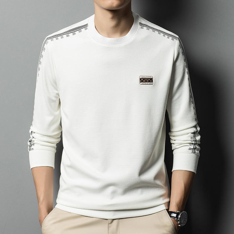 

Осень Новый Базовый Однотонный Свитер с Длинным Рукавом Мужская Мода Темперамент Корейский Стиль Повседневный Приталенный Свитшот 4XL