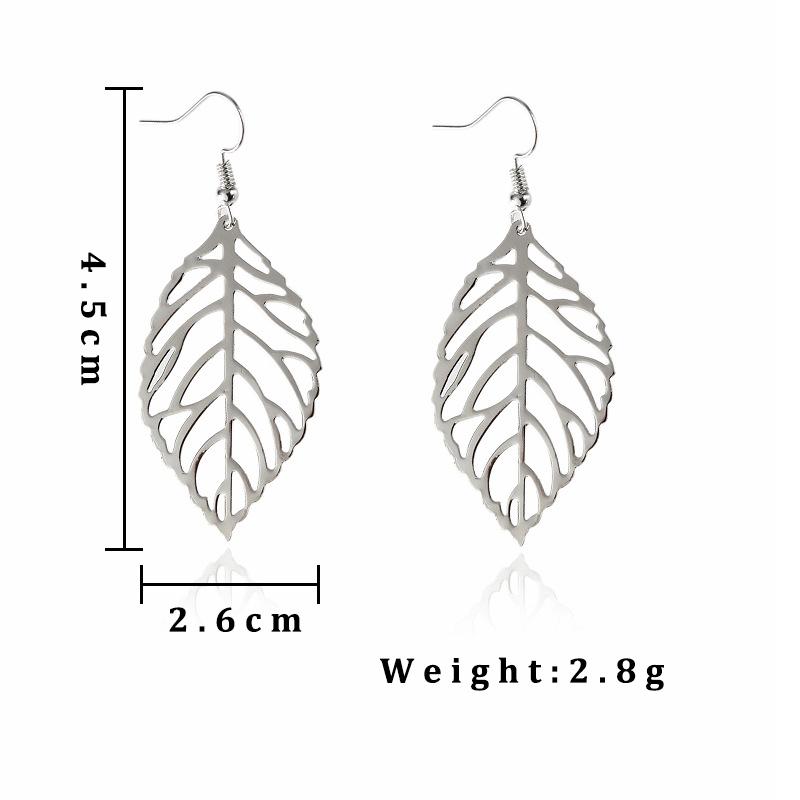 

Hollow Out Leaf Drop Earrings for Women Trendy Metal Hook Earrings Vintage Golden copper Color Dangle Earrings Brief Zircon