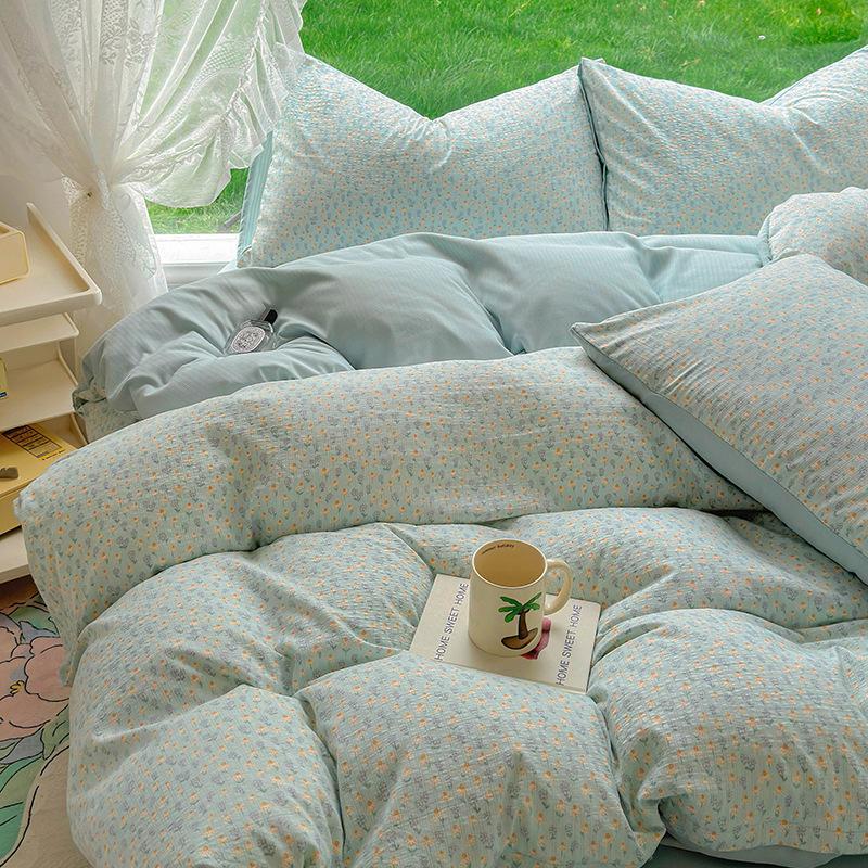 Patru Seturi de Lenjerie de Pat Mică și Proaspătă, Cearșafuri Prietenoase cu Pielea și Respirabile, Fețe de Plapumă, Fețe de Pernă