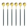 Juego de cucharas con mango largo dorado de 6 uds., juego de cubiertos de acero inoxidable mate, bebida agitadora pulida, helado, postre, cuchara para té, vajilla