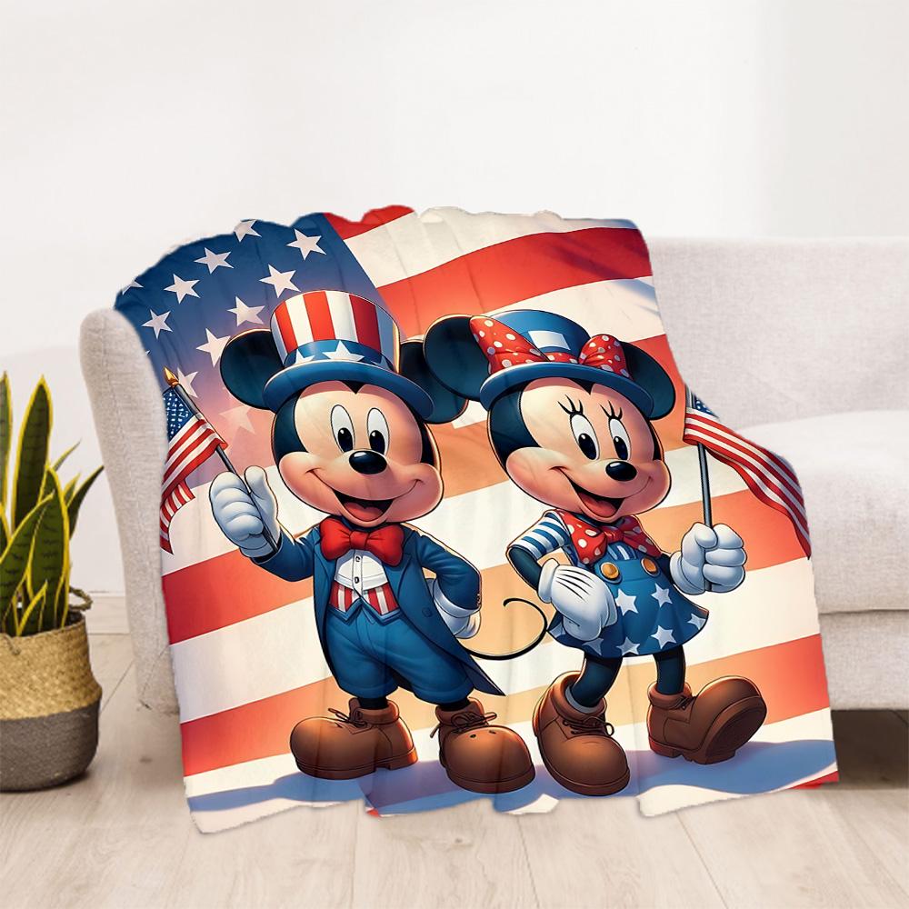 1pc Mickey Minnies Patriotic Celebration Outdoor Blanket, Soft And Comfortable Blanket, Casual Warm, Camping Travel Blanket, Birthday Gift. M714023