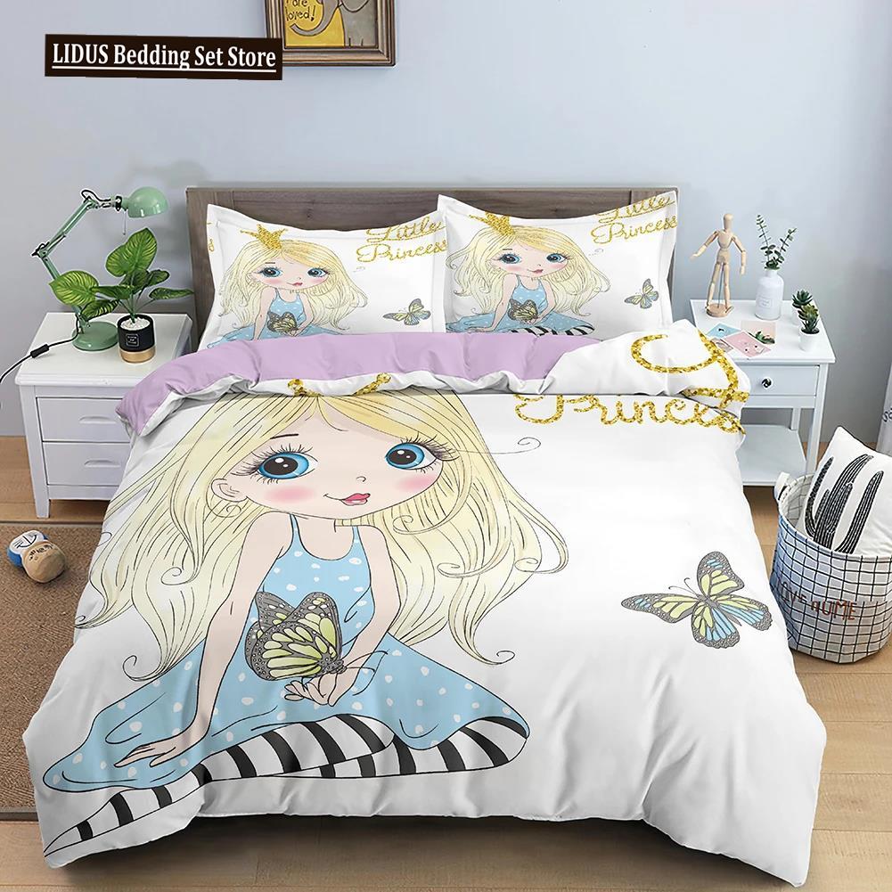 Cartoon Bedding Set For Kids Children Crib Danceing Girl Duvet Cover Set & Pillowcase Edredones Niños Princess Quilt Cover
