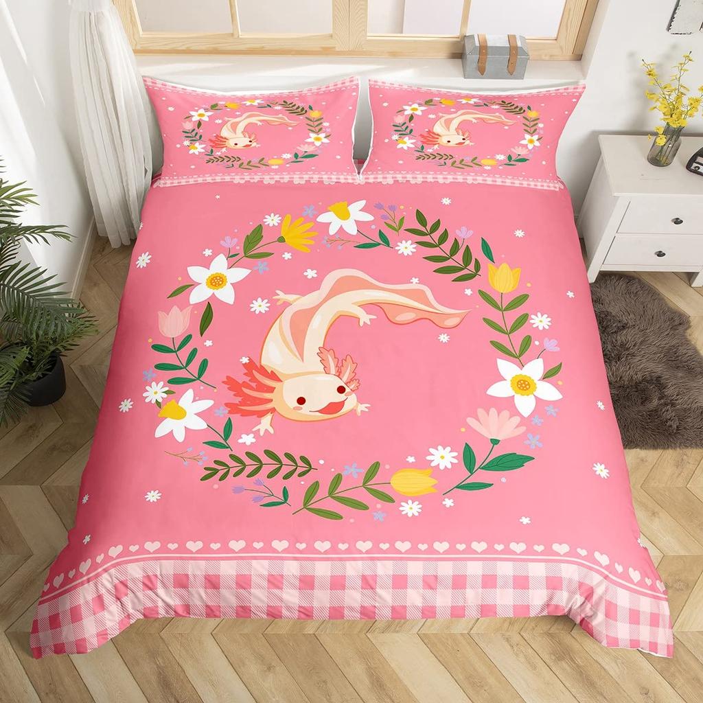 Girls Unicorn Duvet Cover Set King Size Cute Golden Glitter Unicorn Bedding Set Pink Floral Quilt Cover Fantasy Animals Bed Set