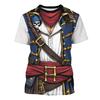 Fun Role-playing Costume Round Neck Short Sleeved Tailcoat THE Pirate Captain Pattern Men's T-shirt New Fashionable Party Top