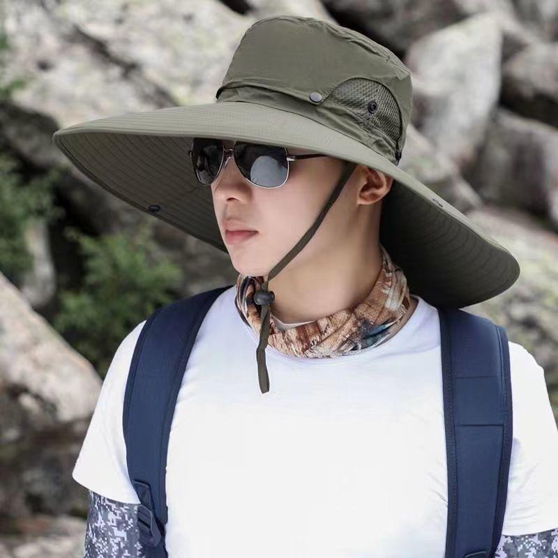 Summer 15CM Large Brim Sun Hat Men Women Breathable Fishing Caps Sun UV Protection Mesh Fisherman Hat Hiking Outdoor Beach Cap