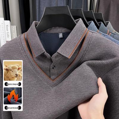 Herren Herbst/Winter Verdickter Samt Wolle Revers Zweiteiliger Lagenpullover für Mittleres und Älteres Alter