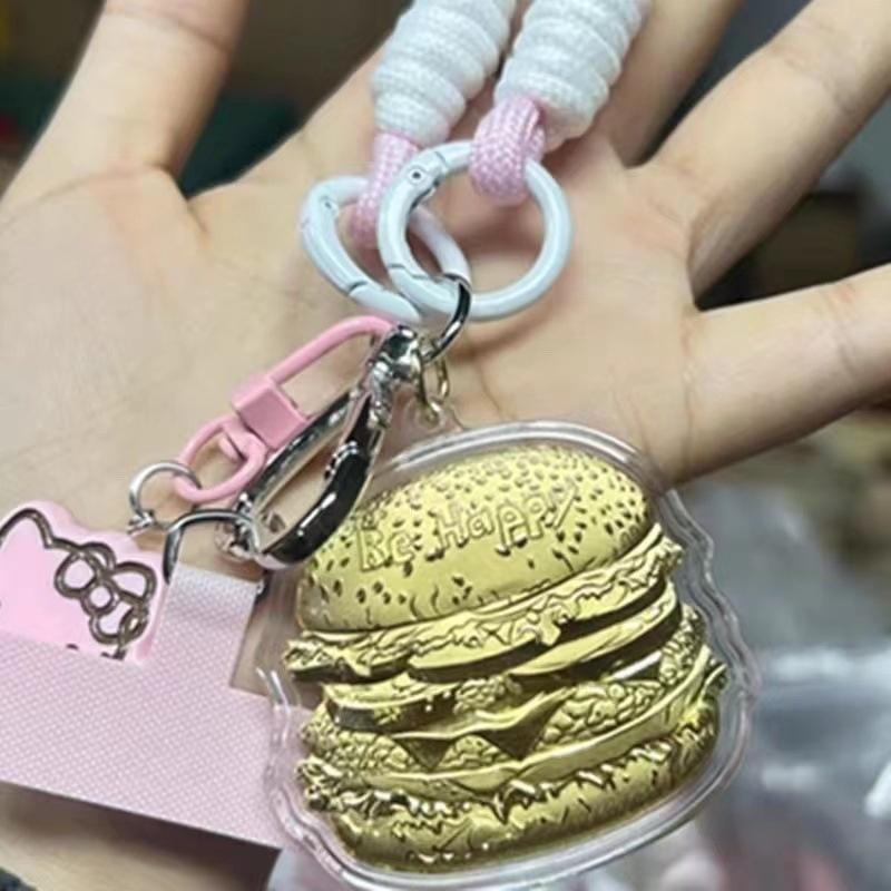 Shuibei 999 Pure Gold Car House Charm: Milk Tea Fries Keychain & Ornament Greeting Card