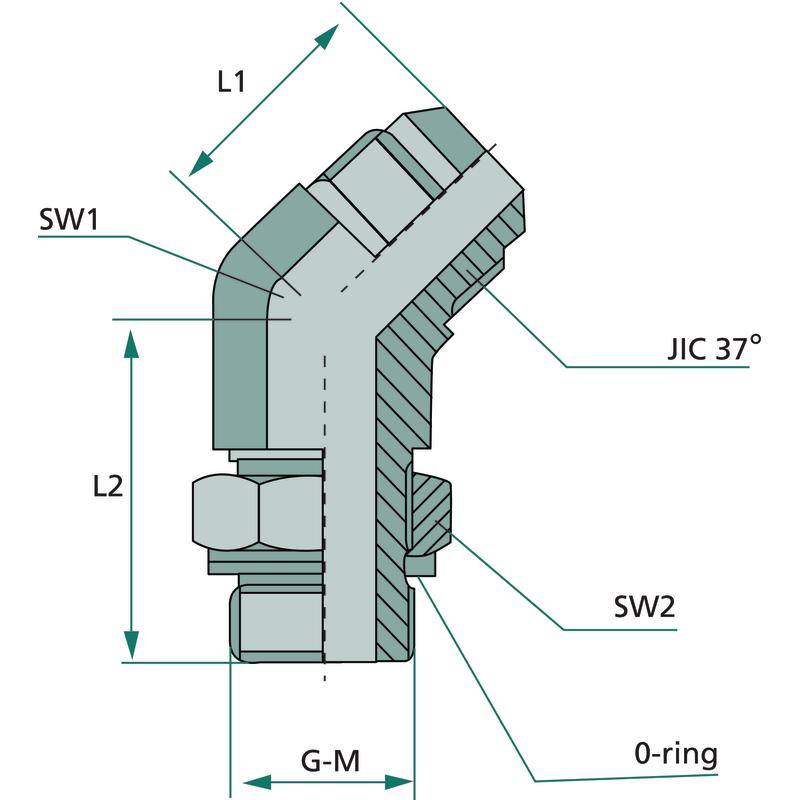 Elbow Connector WAE 7/8 -JIC X 1/2 -BSP 45' 22 GRANITE