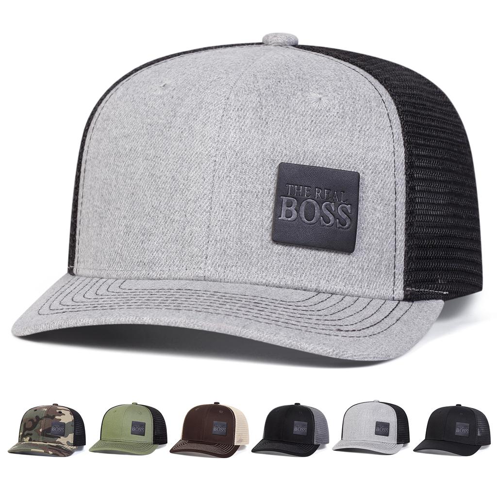 Unisex THE REAL BOSS Leather Label Baseball Net Caps Spring and Summer Outdoor Adjustable Casual Hats Hip Hop Hat Sunscreen Hat