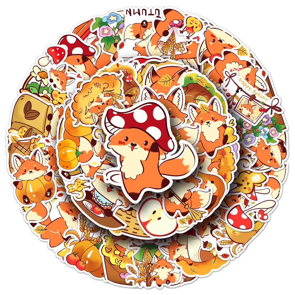 50 Sheets of Hand-Painted Autumn Fox Stickers: Cute Animal Decorations for Planners & Fridges