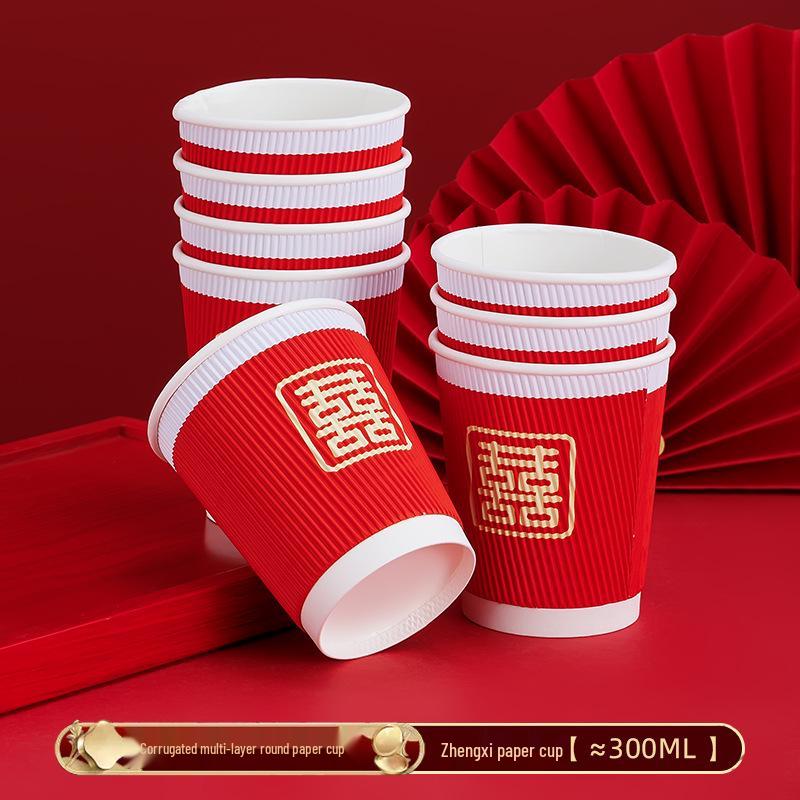 Red Wedding Double Happiness Paper Cups for Festive Celebrations