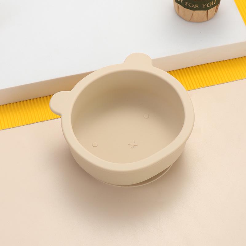 Little Bear Children's Silicone Tableware Set: Anti-Fall Bowl, Plate, and Spoon