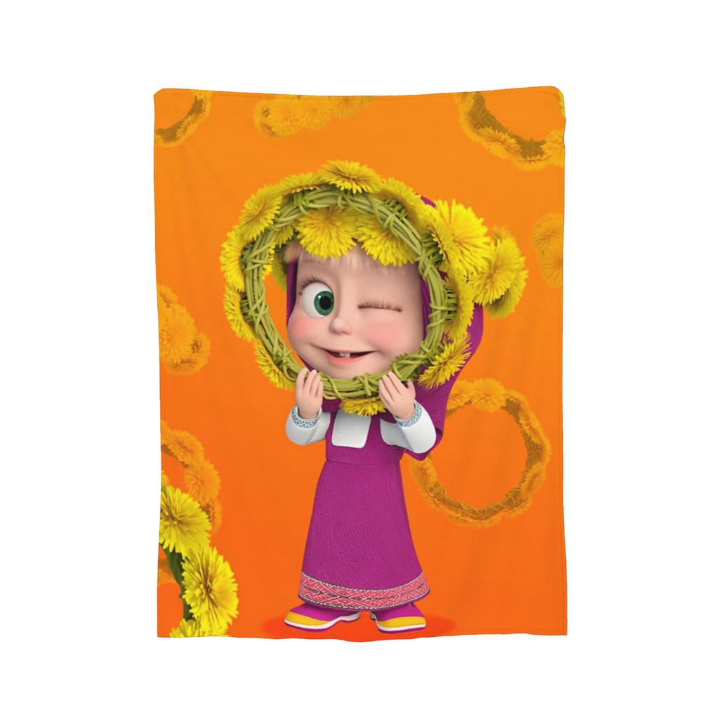 Springtime Cartoon Cute M-Masha And Bear Knitted Blankets Fleece Throw Blankets Bed Sofa Decoration Lightweight Bedspreads,