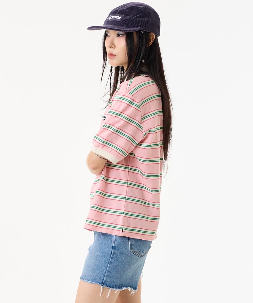 UNKNOWN PLANET Retro Multi-Stripe Polo Shirt Pink