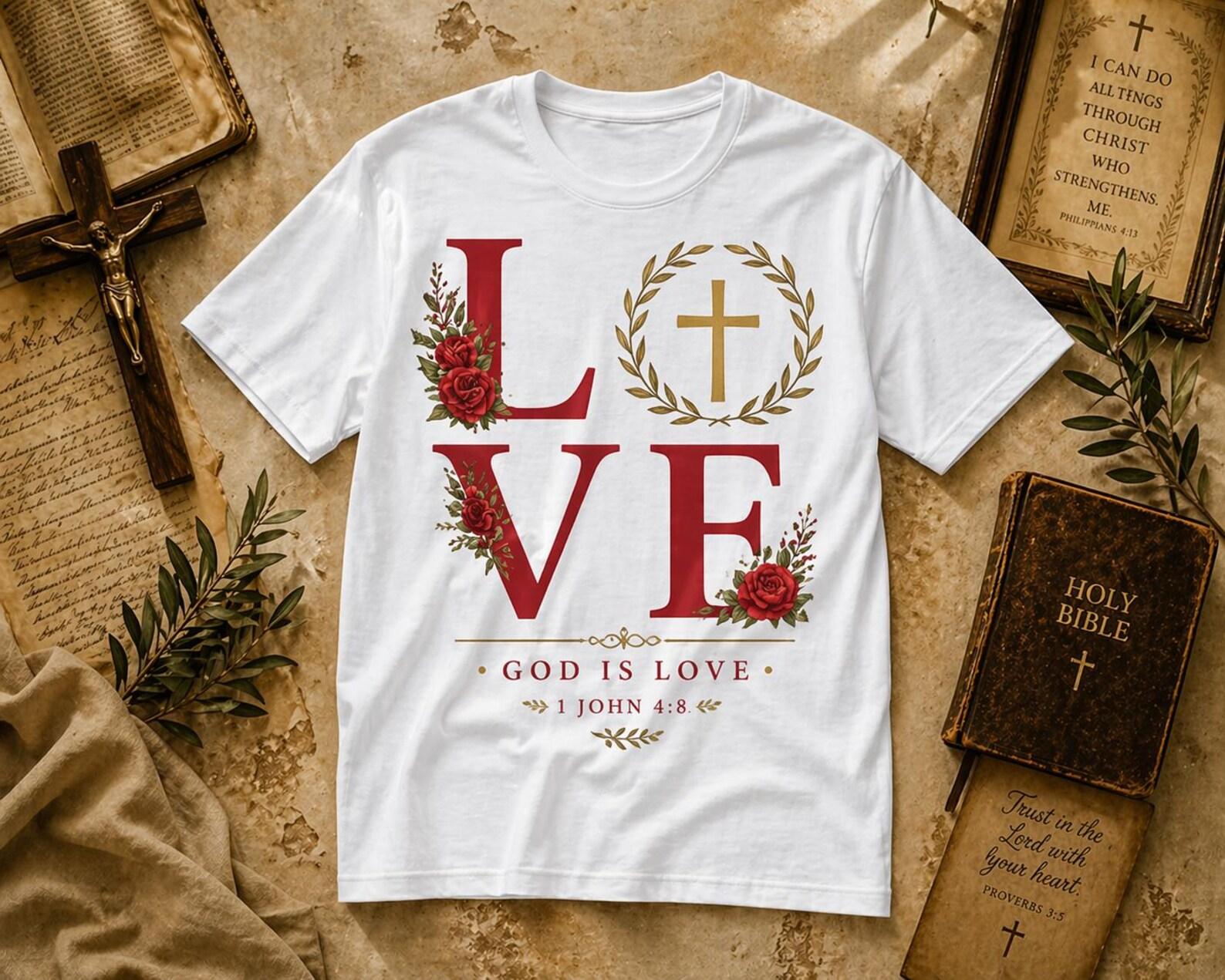 Christian Love Cross Tee – God Is Love Floral Faith Shirt (1 John 4:8) 3XL