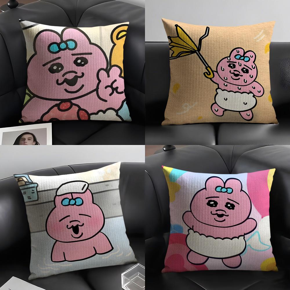 O-Opanchu Usagii Cartoon Cushion Cover Natural Linen Organic Fabric Double-Sided Printing Sofa Home Decor Gift Pillow Case