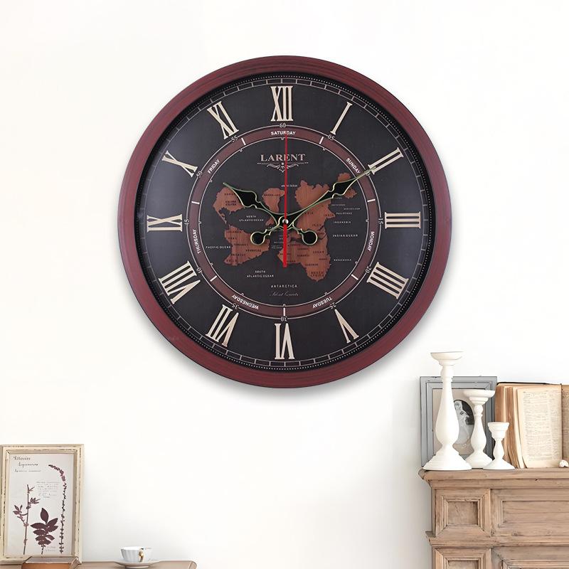 Wood Grain Wall Clock Retro Style Living Room Clock Silent Movement Large Clock Creative Wall Decoration Ornaments