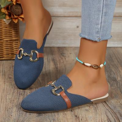 Fashion New Solid Color Round Toe Chain Decor Slip On Women's Plus Size Flat Casual Slippers