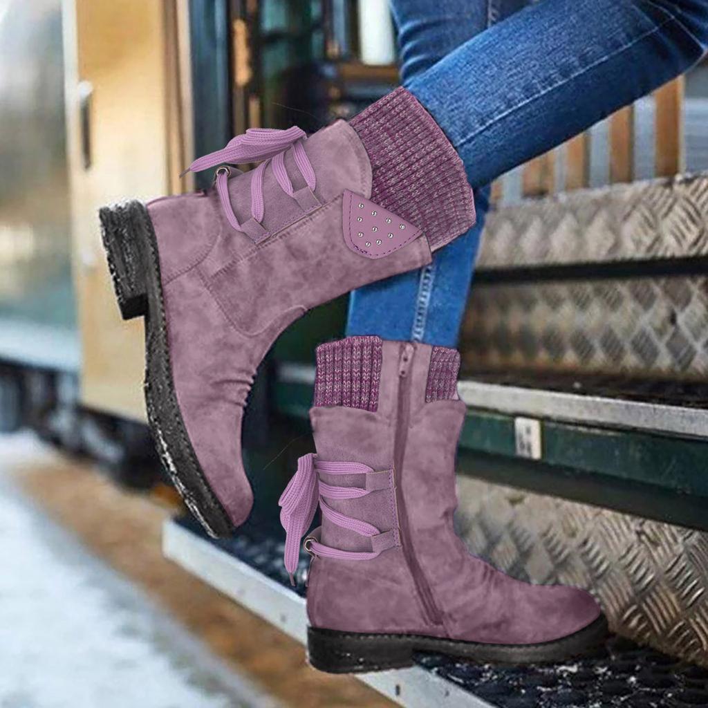 Women's  Extra Wide Boots Women Fashion Casual Vintage Retro Mid-Calf Boots Lace Up Thick Heels Winter Boots Non Slip For Women