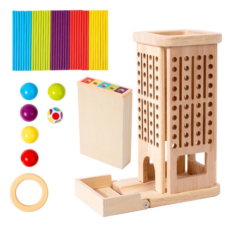 Colorful Wooden Pick-Up Sticks Montessori Dice Board Game - Interactive Parent-Child Toy