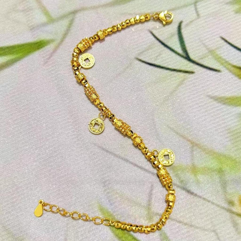 Gold-Plated Dragon Scale Disco Bead Bracelet - Simulated Gold Lucky Bead String, Light Luxury.