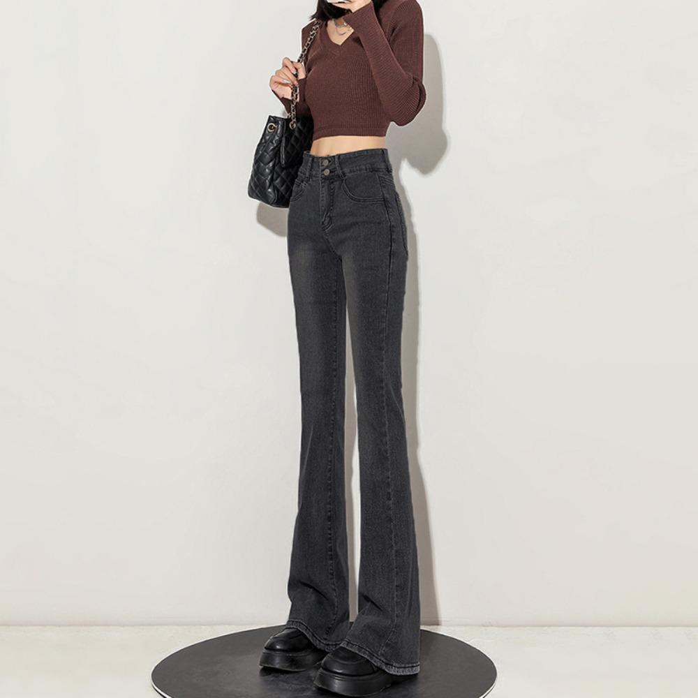 Spodnie dżinsowe mikro-rozszerzane Spice girl damskie wiosenno-jesienne z wysokim stanem cienkie z efektem zwisania do zamiatania podłogi retro spodnie podkowy tide