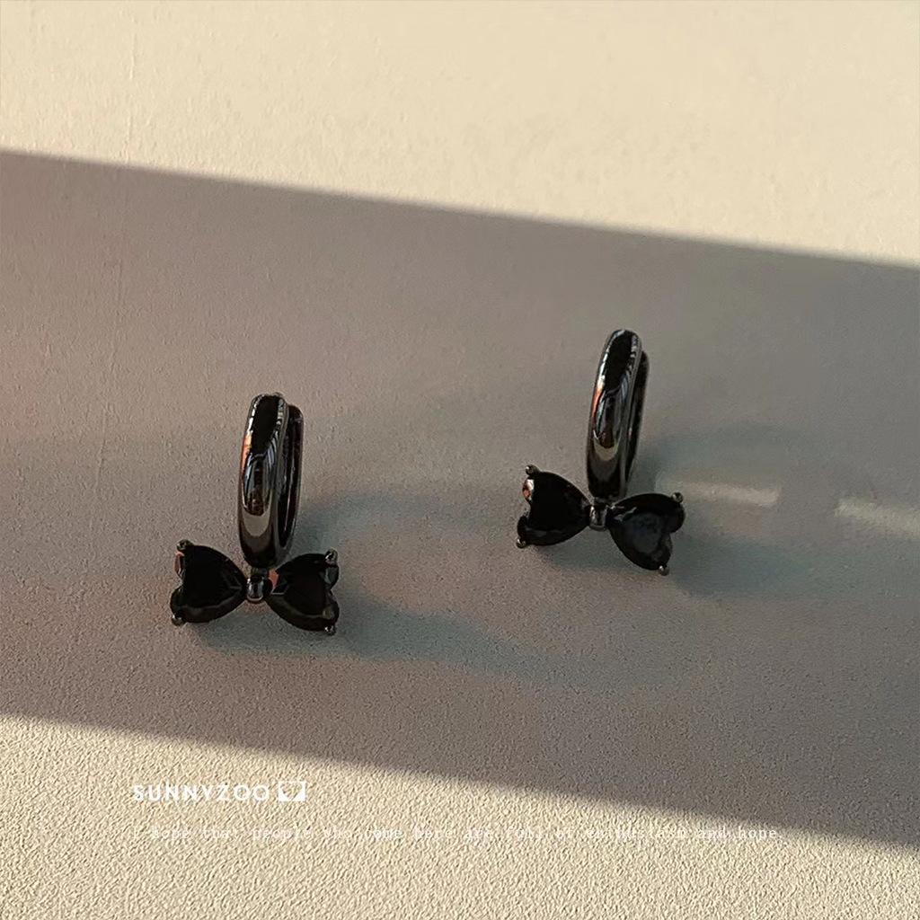 Dark~ Lolita zircon bow ear buckle ins sweet cool style earrings earrings jewelry