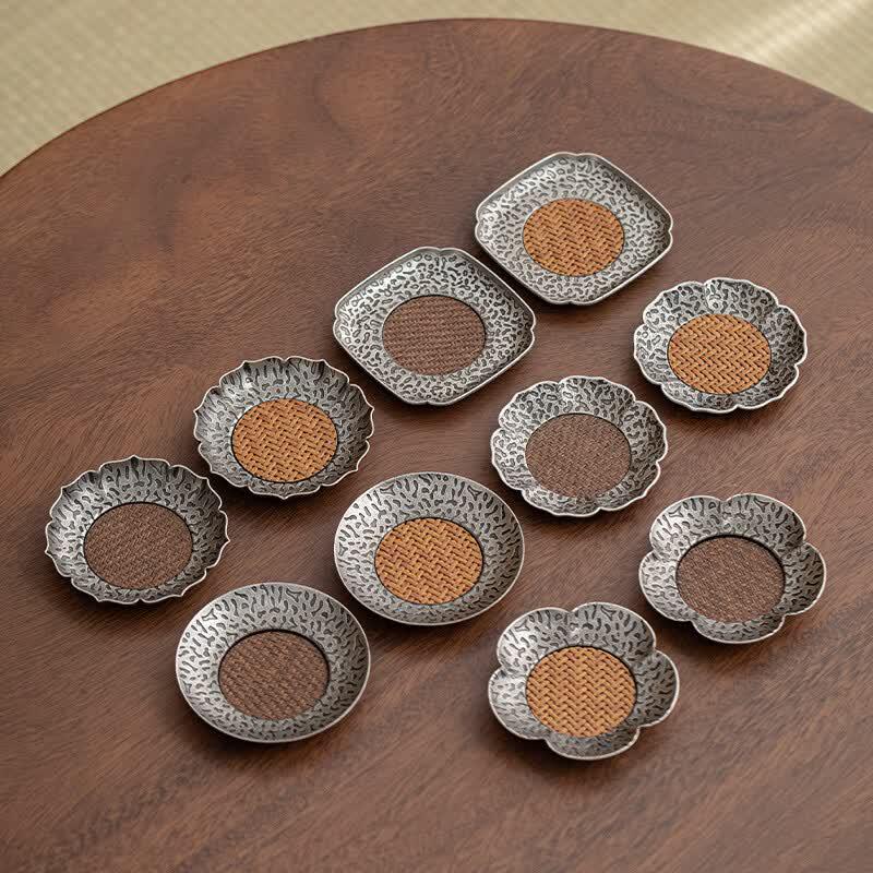 De ou Xingguang Retro Alloy Bamboo Coaster Set